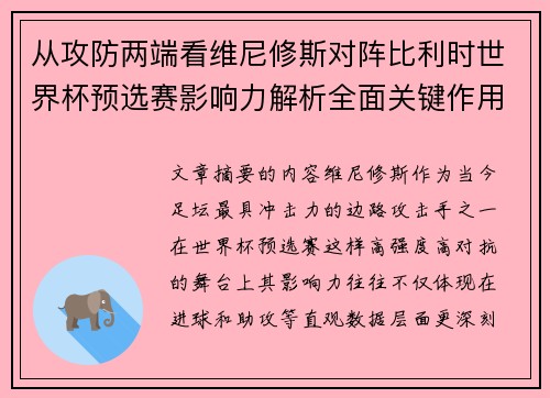 从攻防两端看维尼修斯对阵比利时世界杯预选赛影响力解析全面关键作用